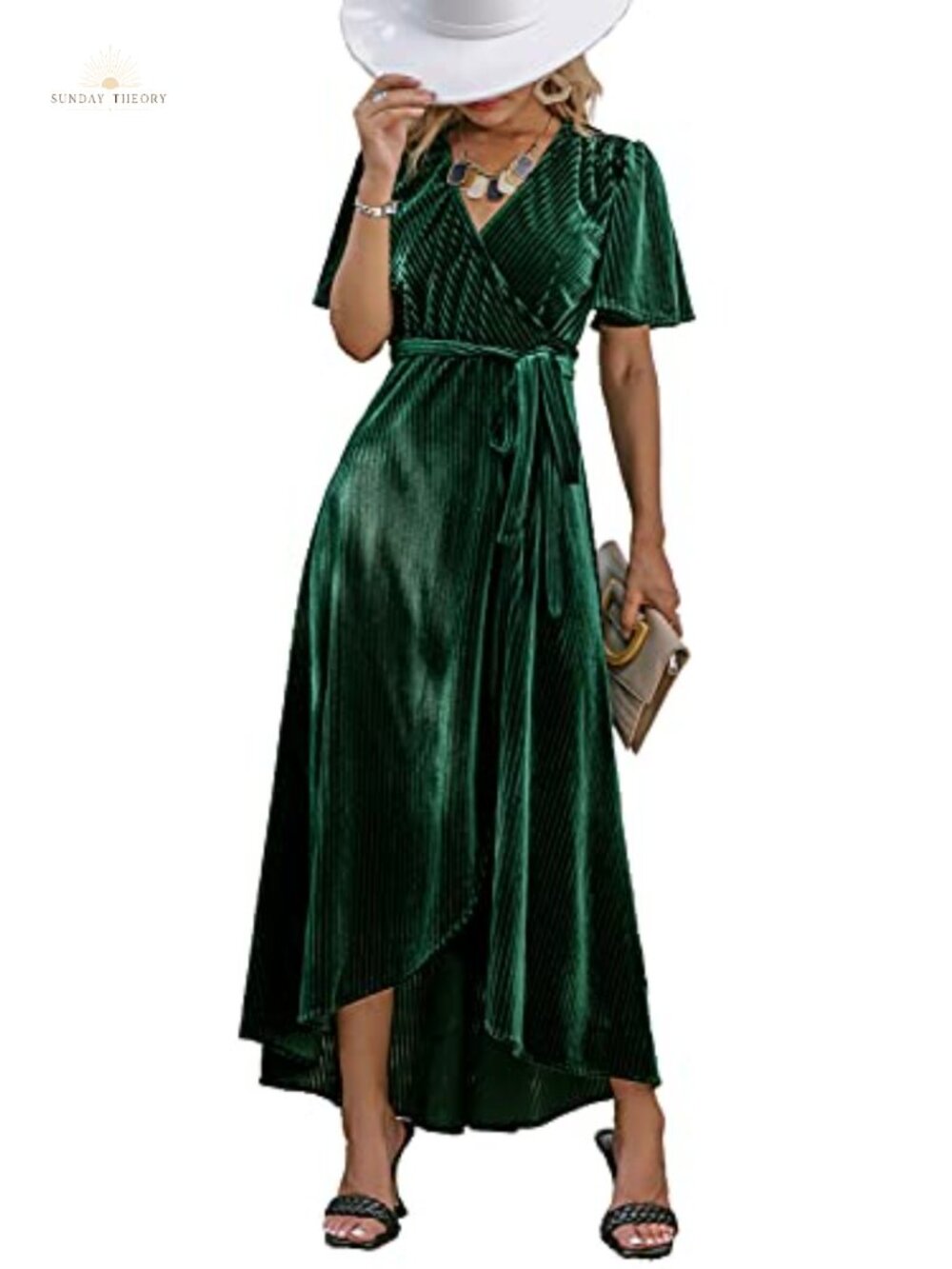 BerryGo Velvet V Neck Wrap Semi Formal Cocktail Maxi Dress Wedding Guest